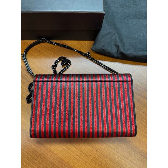 Saint Laurent Metallic Striped Monogram Chain Wallet in Red/Black - Picture 6 of 16